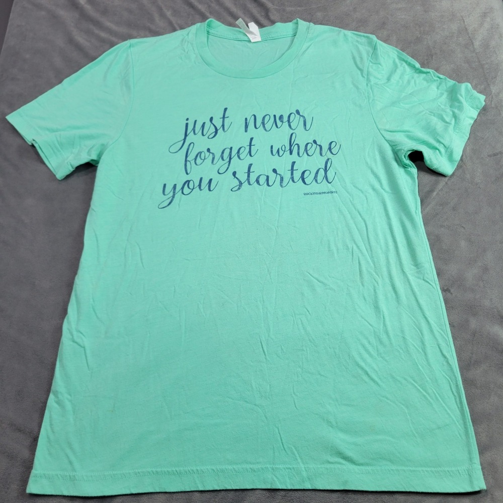 Bella Canvas RockinThreeHearts Mint Green Graphic Tee Shirt Women Large L0881